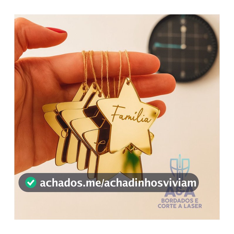 Kit 8 Enfeites de Natal Acrílico Espelhado – Estrelas com Palavras Gravadas e Cordão Decorativo (6cm)