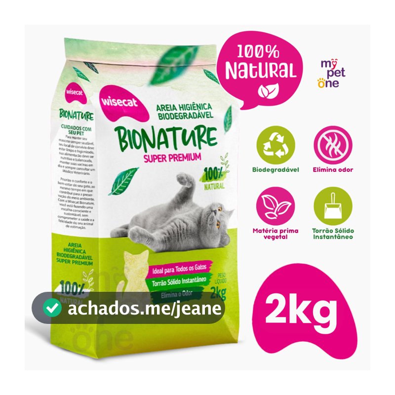 Areia Biodegradável 2 Kg Bionature para Gatos Wisecat