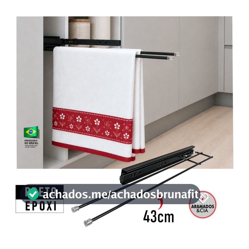 Porta Toalha Deslizante Telescópico para Armário de Cozinha Preto Epoxi Duplo Organizador Embutir Móveis Planejados