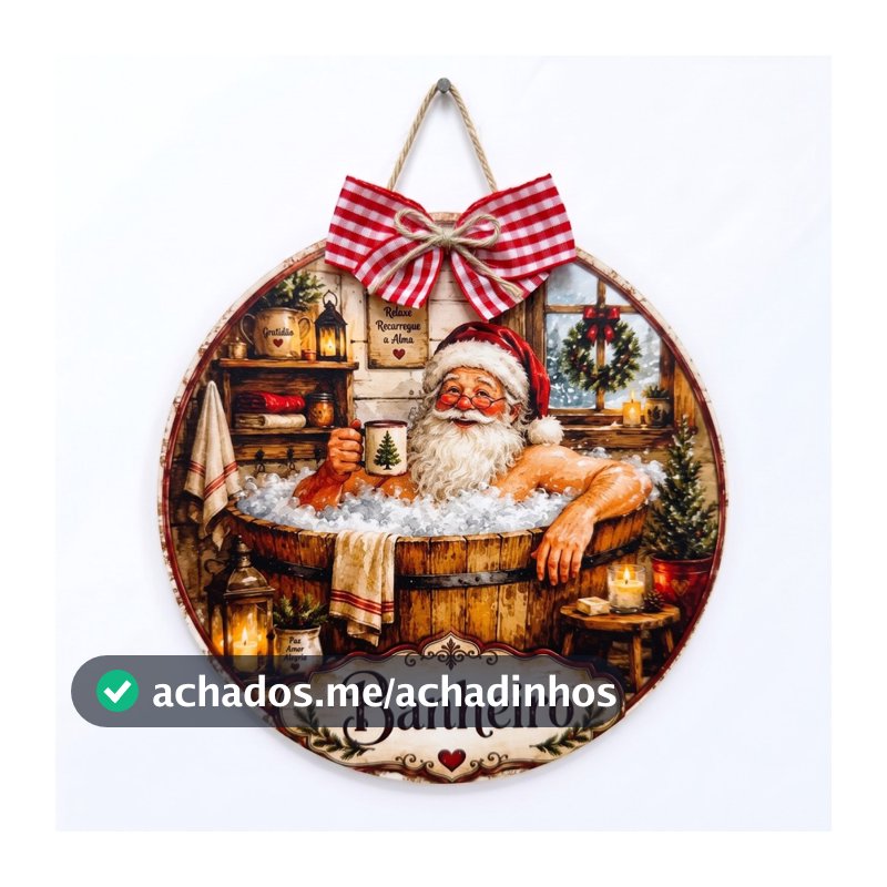 Guirlanda Porta Rústica Banheiro Natal MDF 20cm
