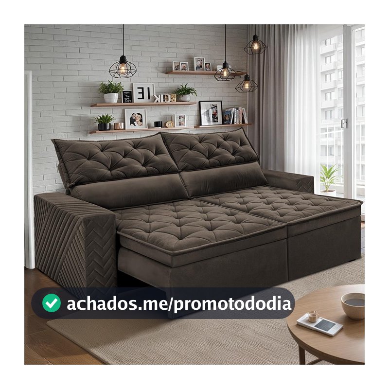 Sofá Retrátil Reclinável 2,30m Essence. Velusoft Cama inBox