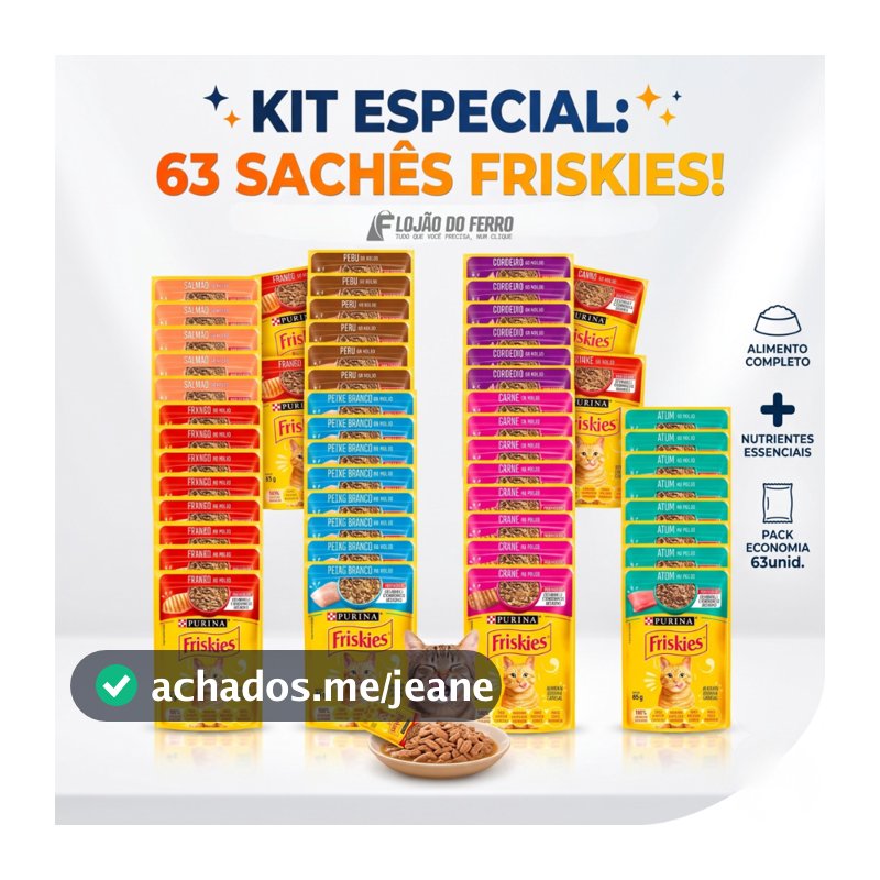 Friskies Ração Úmida Sachê 85g Sabores Sortidos Gatos Kit 63 Sachês