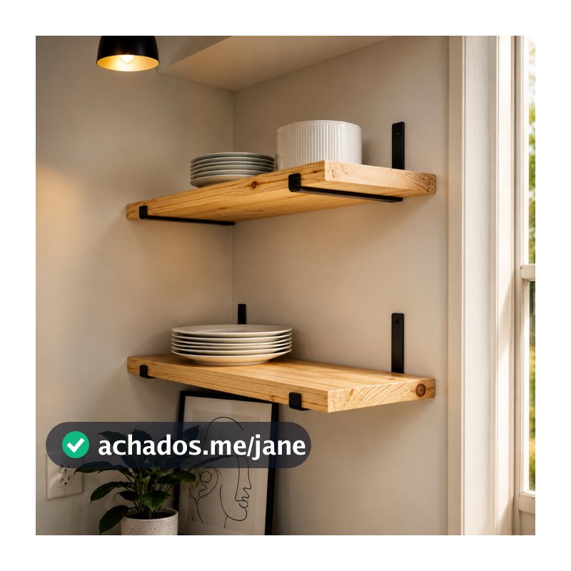 2 Prateleira Industrial Com Mão francesa de ferro invertida Nicho Decoração rustica