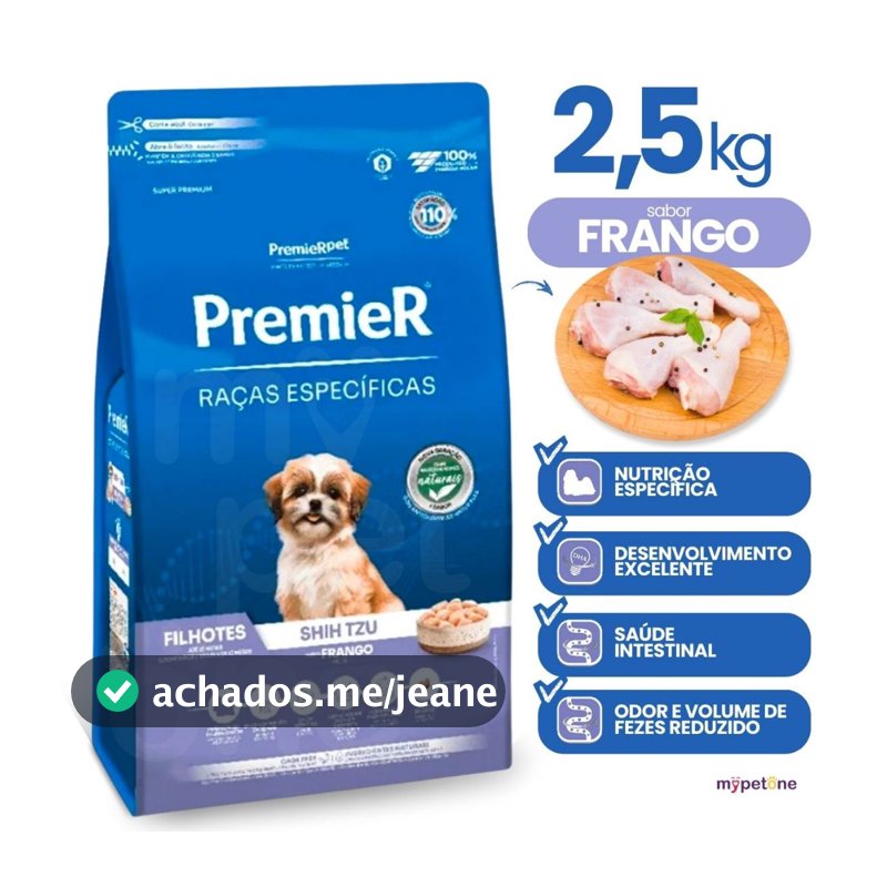 Ração Premier Pet Raças Específicas Cães Filhotes Shih Tzu Sabor Frango - 2,5 Kg