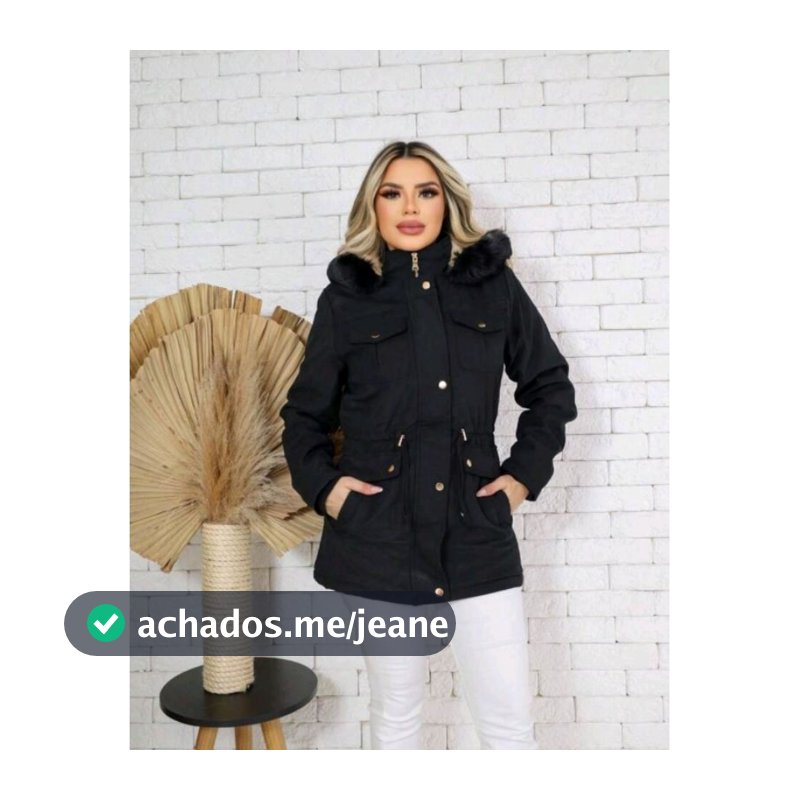 Parka casaco Bolsinho forrada pelinho com capuz P ao G5