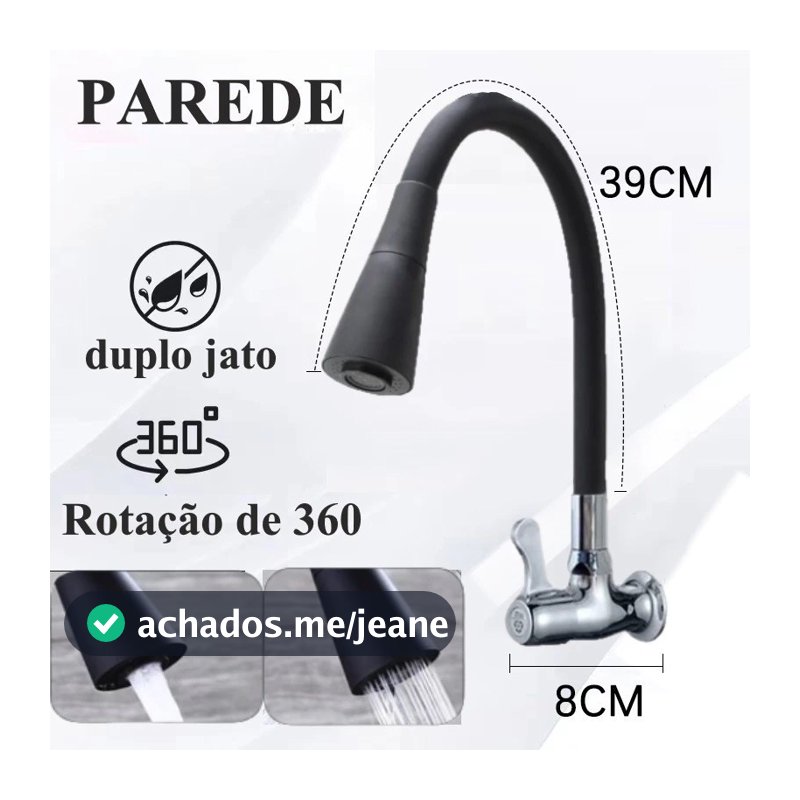 Torneira Parede Cozinha Gourmet Preta Flexivel 2 Jatos 1/4 de Volta Para Mesa Pia Bancada e Mármore -Techo Pro