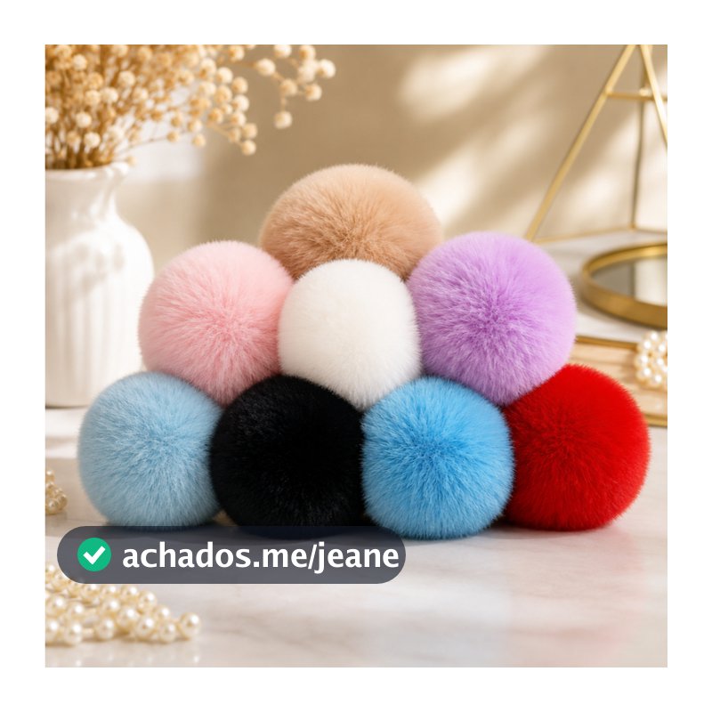 Pompom de Pelúcia 70mm Com Elástico para Chaveiro Bolsa Artesanato - 10 ou 30 Unidades