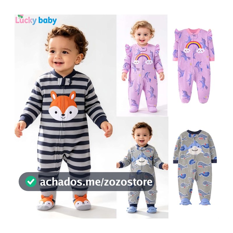 Lucky Bebê Recém-Nascido Macacão De Algodão Manga Longa Zíper Fechado Pé Primavera Outono 0-12M