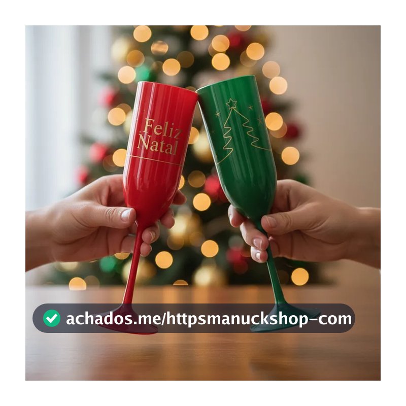 Kit 20 taças champanhe acrílica 190ml Natalinas FESTA NATAL silkadas personalizadas FIM DE ANO