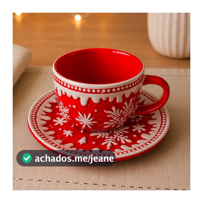 Xícara C/ Pires de Porcelana Xícara de Natal Mesa Posta Natalina