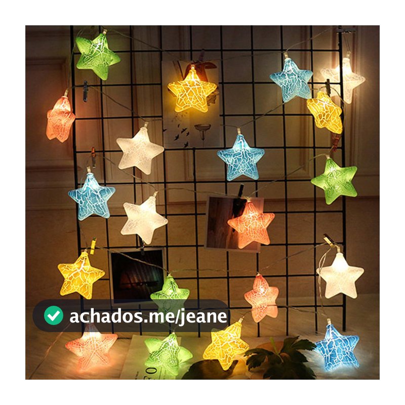 Decoração Varal Cordão Fio de Luzes Lâmpadas Estrela Led Natal Enfeite 2m