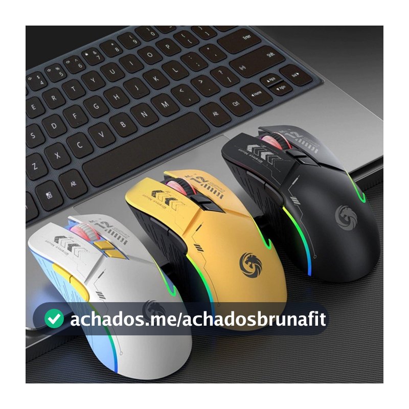 Mouse Sem Fio Recarregável Bluetooth com LED RGB, Design Ergonômico e Clique Silencioso