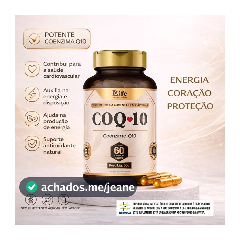 Coenzima Q10 - COQ10 Life In - Pura 60 Capsulas por Pote Original. Envio Imediato.