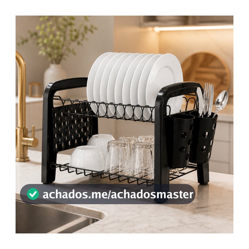 Escorredor Louça Secador Porta Talheres Não Enferruja Preto