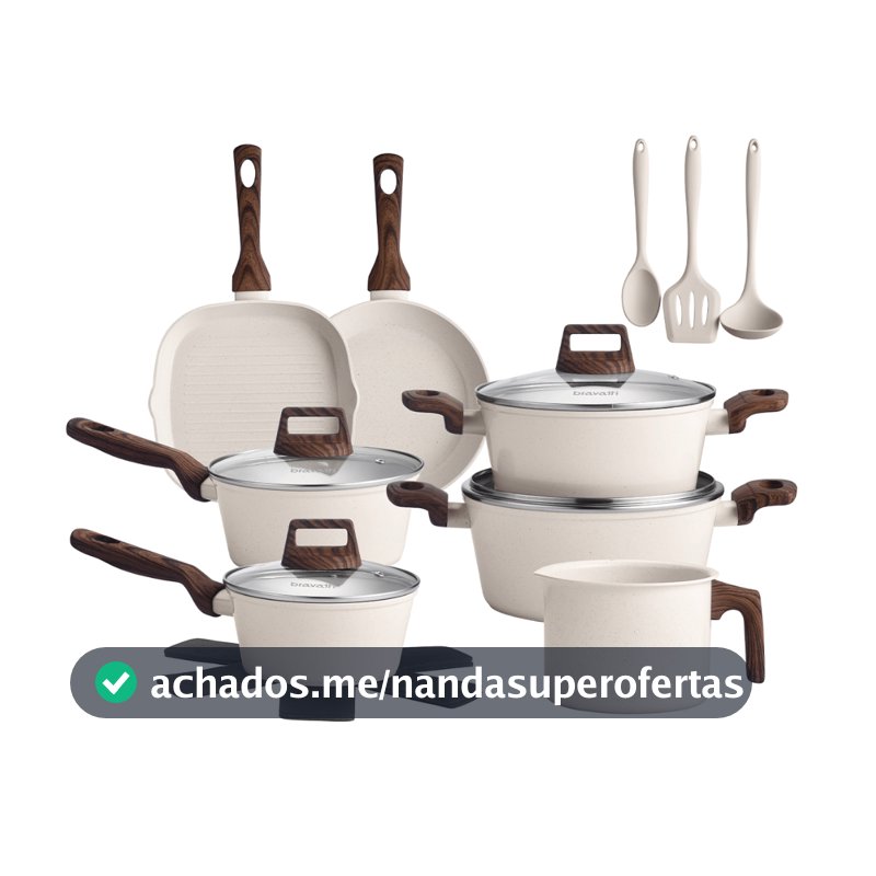 Jogo Conjunto de Panelas Caçarolas 12 Peças Indução Revestimento Cerâmico Antiaderente Fundo Triplo Bravia Cookware