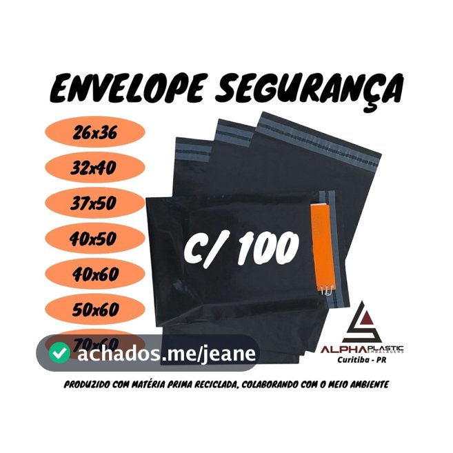 Kit 100 Envelope de Segurança Plástico Preto  26x36 / 32x40 / 37x50 / 40x40 / 40x50 / 40x60 / 50x60 / 70x60