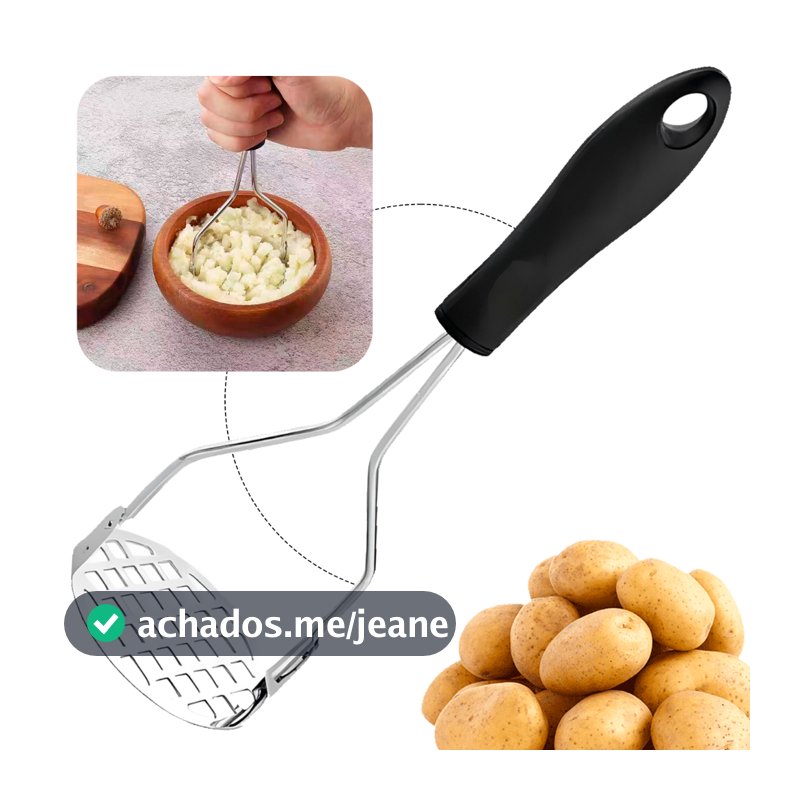 Amassador Batatas Espremedor Manual Legumes Multiuso Aço Inox Com Cabo Plastico Cozinha Multiuso