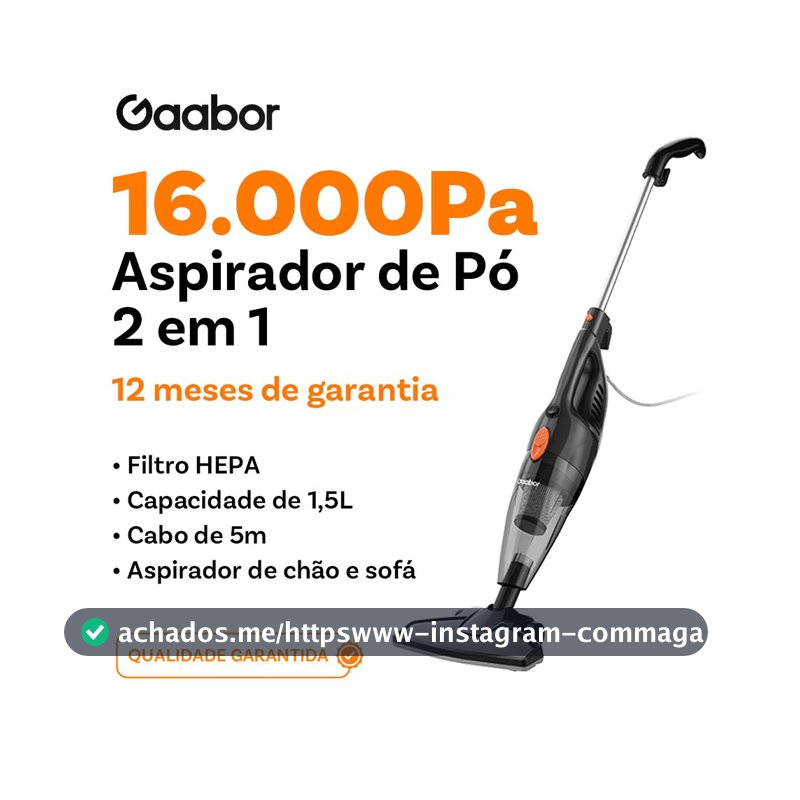 Gaabor Aspirador de pó portátil 2 em 1 com fio e haste de pressão sucção forte de 16000Pa dust off GVCW-M15A