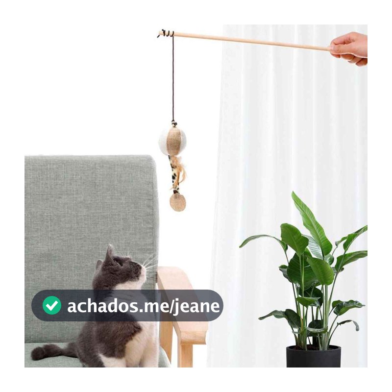 Kit 3 Varinha Brinquedo para Gato De Estimação Vareta Interativa de Madeira Sisal e Pelúcia com Pena