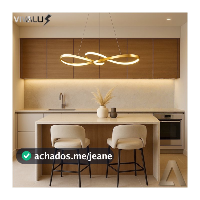Lustre Pendente de Led 40w Dourado 70cm 3 Cores De Luz Pendente Moderno Clave Para Sala Mesa Luxo