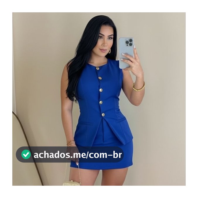 Conjunto Feminino Alfaiataria Colete e Short Saia com Bolso 5 Botões