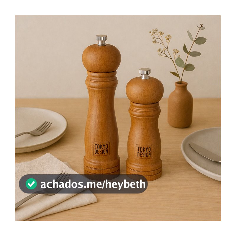 Conjunto Moedor de Sal e Pimenta Madeira 15cm e 20,3cm Regulagem Metal Mesa Posta Gourmet