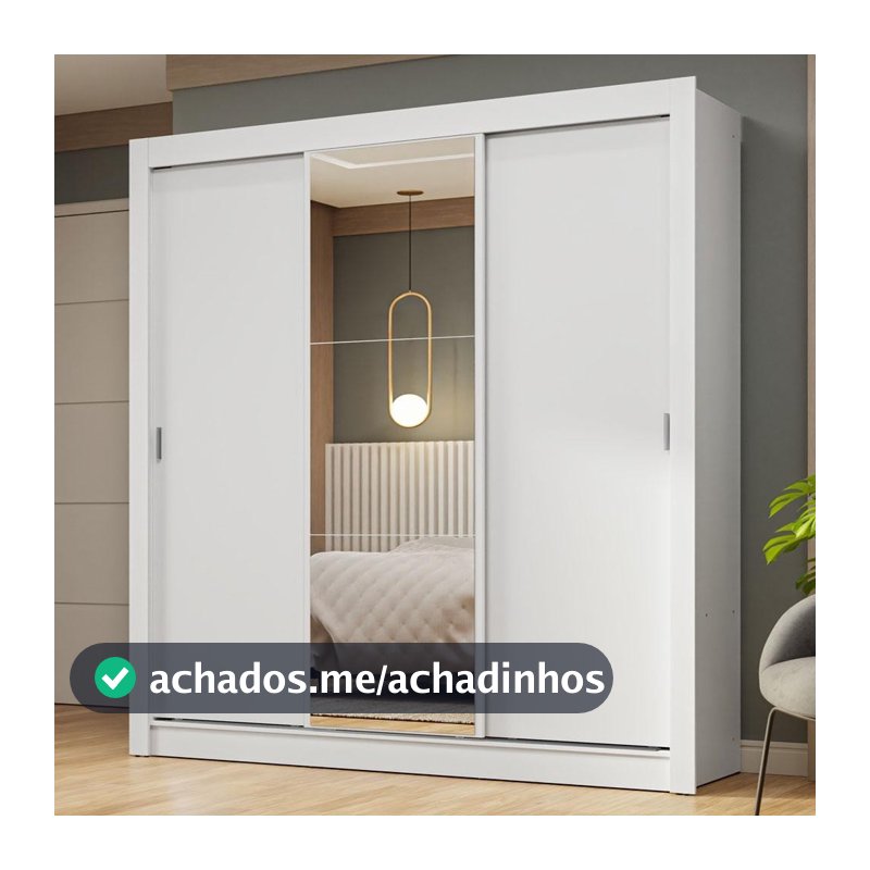 Guarda-Roupa Casal 3 Portas de Correr com Espelho Branco Nobre Madesa