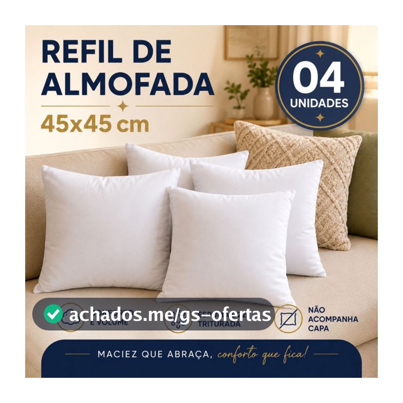 Kit 4 Almofadas Sofá Enchimento de Espuma Refil Almofada Espuma 45x45cm