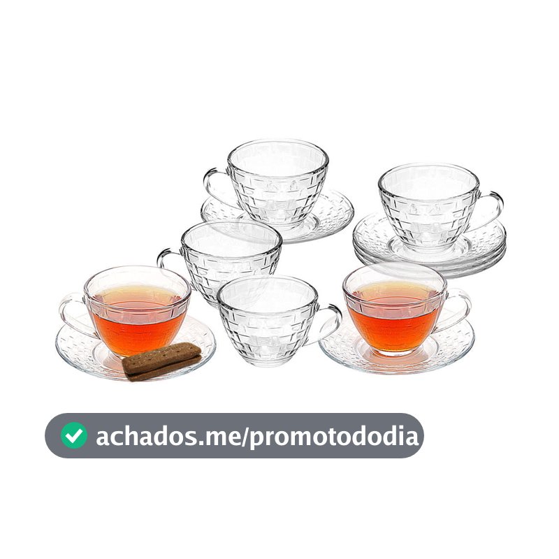 Conjunto de Xícaras Cazza Picnic em Vidro 290ml 6 Peças