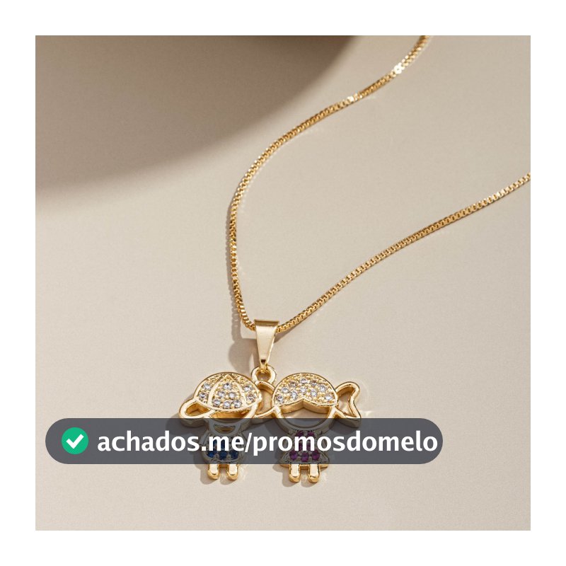 Colar Pingente Casal de Filhos cravejados (Filhos), Semijoia, Ouro 18K