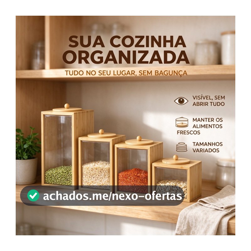 Contenedor Acrílico Tampa Madeira Bambu Retangular Transparente Porta Alimentos Organizador