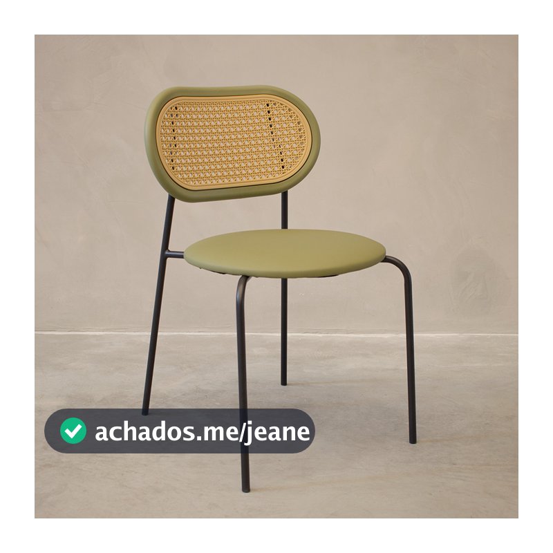 Cadeira Jantar Velvet Encosto Rattan Assento Estofado Verde
