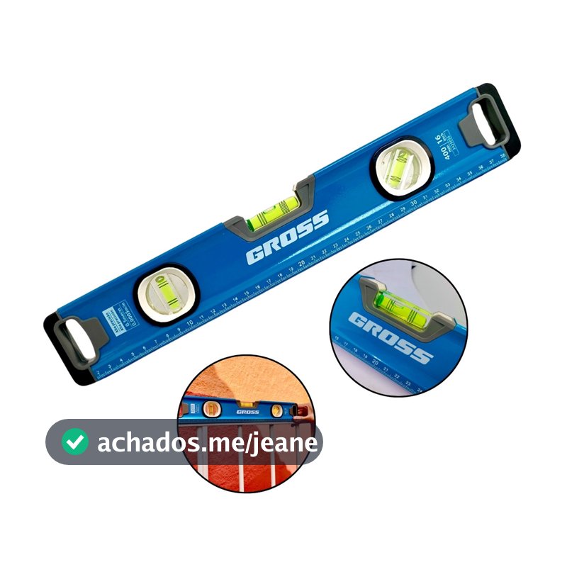 Nível De Mão 3 Bolhas Gross 40cm 16 Pol. Régua Alumínio Magnético Profissional Estável Imã Fácil
