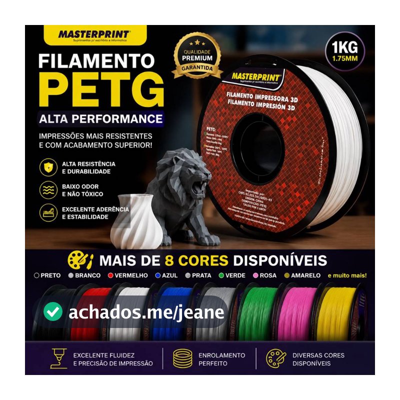 Filamento PETG 1.75mm 1Kg Masterprint Alta Resistência Impressora 3D Baixo Warping Alta Qualidade
