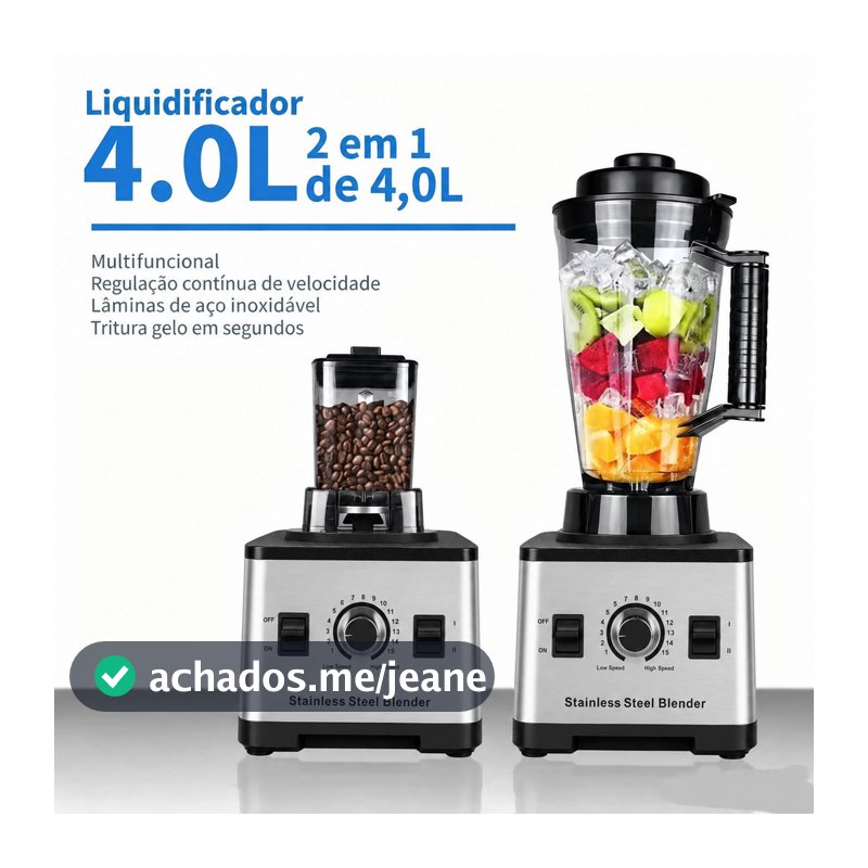 Liquidificador Industrial 1800W 4L Alta Potencia Copo Resistente Base Inox Bivolt 110V/220V