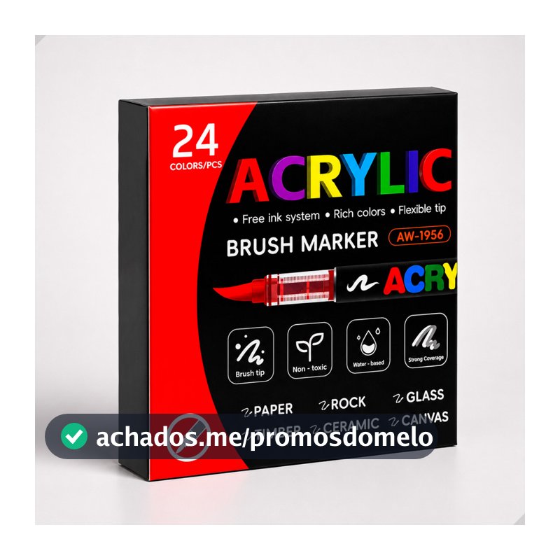 Kit 24 Canetas Acrílicas Coloridas Marcadores Multiuso Brush Pen Escolar Lettering Profissional