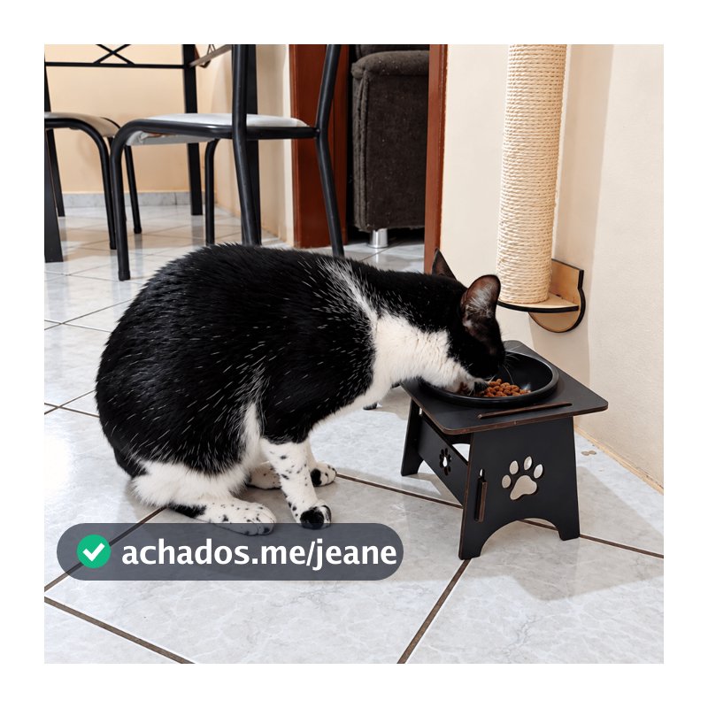 Comedouro Cães Gatos Cachorro Pet Tigela Aluminio  Plástico MDF 400ml Suporte Elevado Cães e Gatos