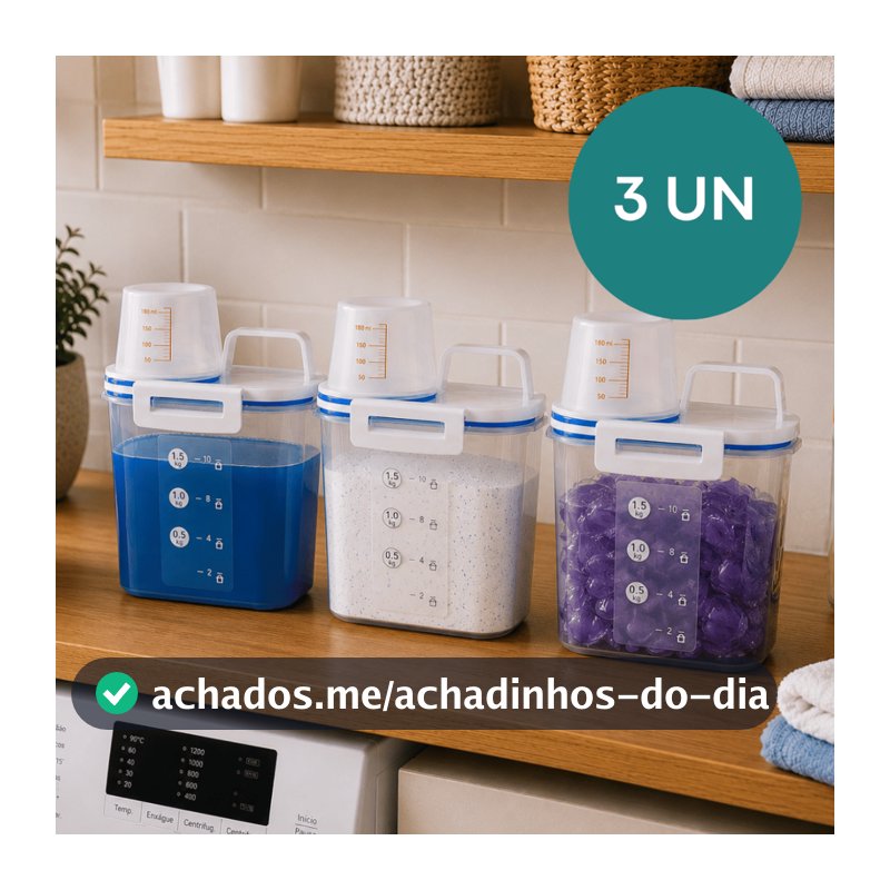 - Kit 3 Pote Hermético 1,5 L C/ Bico Dosador Porta Sabão em Pó/Sabão Líquido/Amaciante Compacto Lavanderia Organizador