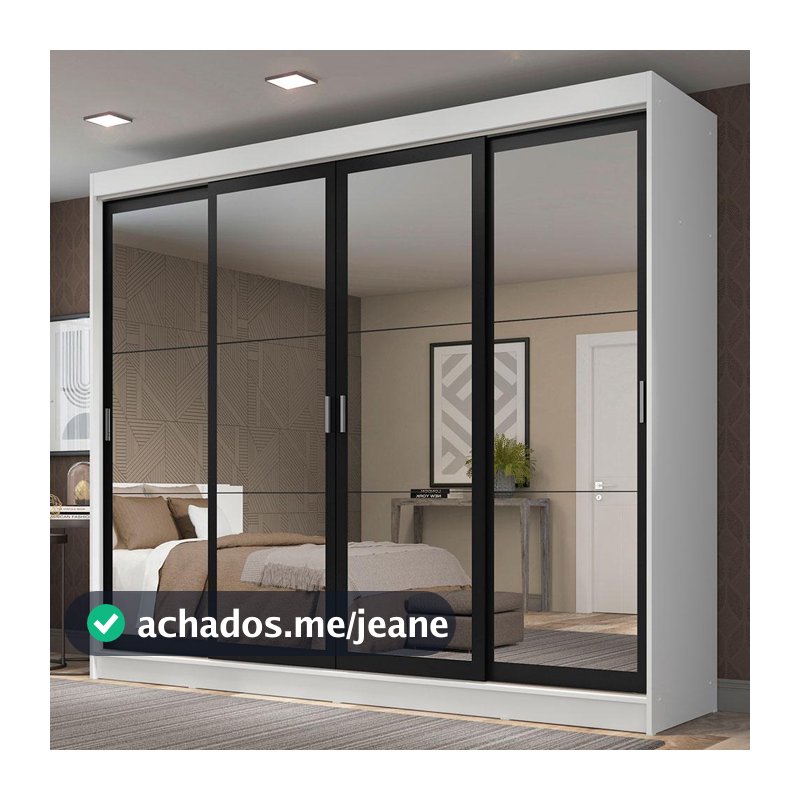 Guarda-Roupa Casal Madesa Austin 4 Portas de Correr de Espelho 3 Gavetas