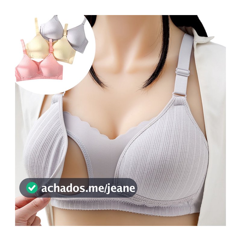 KIT C/ 3 Sutiã Amamentação Sutiã de Amamentação Reforçado em MICROFIBRA para Pós Parto Maternidade. （Cinza/Damasco/Rosa)