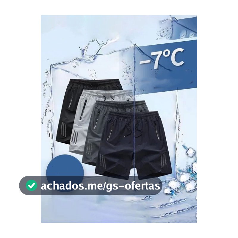 KIT 3 Bermuda Masculina Importada Seda Gelada Elastano Secagem Rápida Bolsos com Zíper