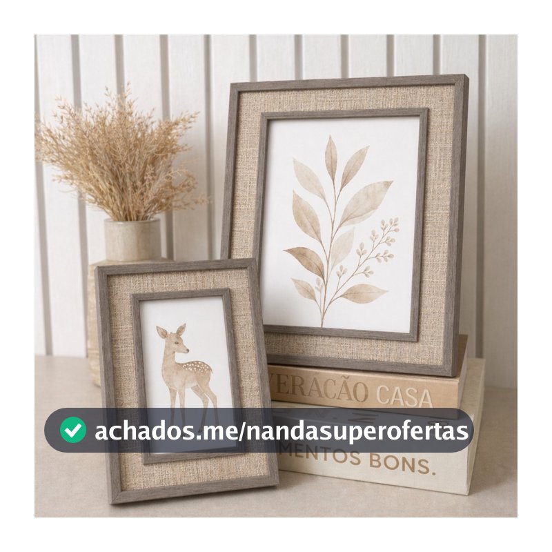 Kit 2 Porta Retratos Claro Moderno Grande Decoração  + Pequeno Para Casa Detalhado Decorar Achadinhos Madeira Escur