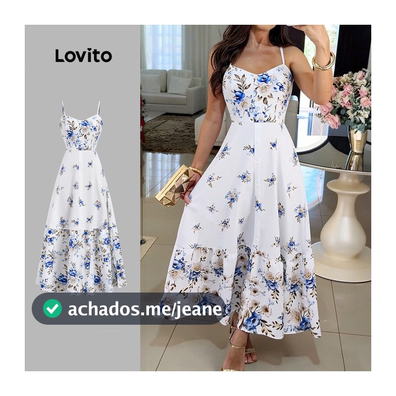 Lovito Floral Vestido Boho com Botões Na Frente Estampa Primavera/verão para Mulheres LBL34097