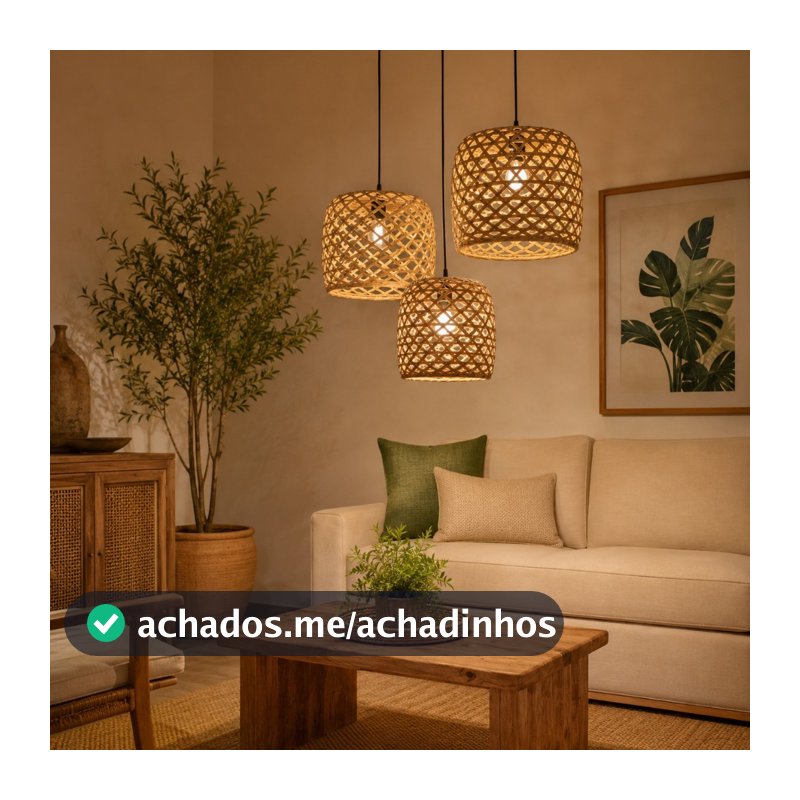 Kit 3 Luminária De Teto Pendente Taboa Boho Area Gourmet