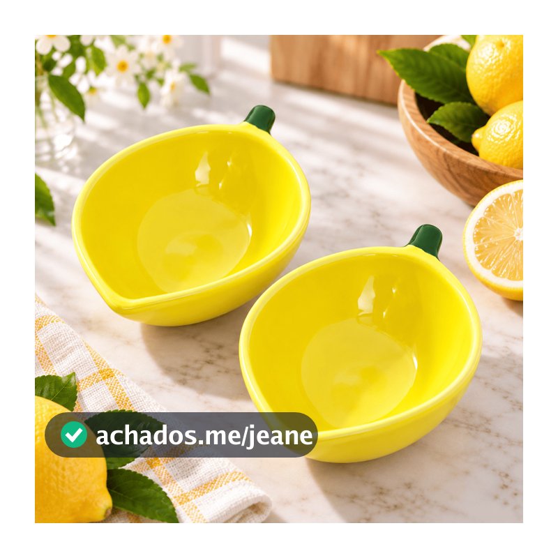 Kit 2 Bowls Limão Cerâmica 250ml Para Frutas E Sobremesa