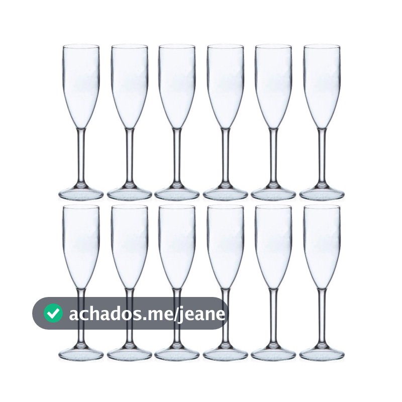 20 Taças de Champanhe/Espumante Acrílica 180 ml p/ Aniversário, Ano Novo, Natal, Festa!