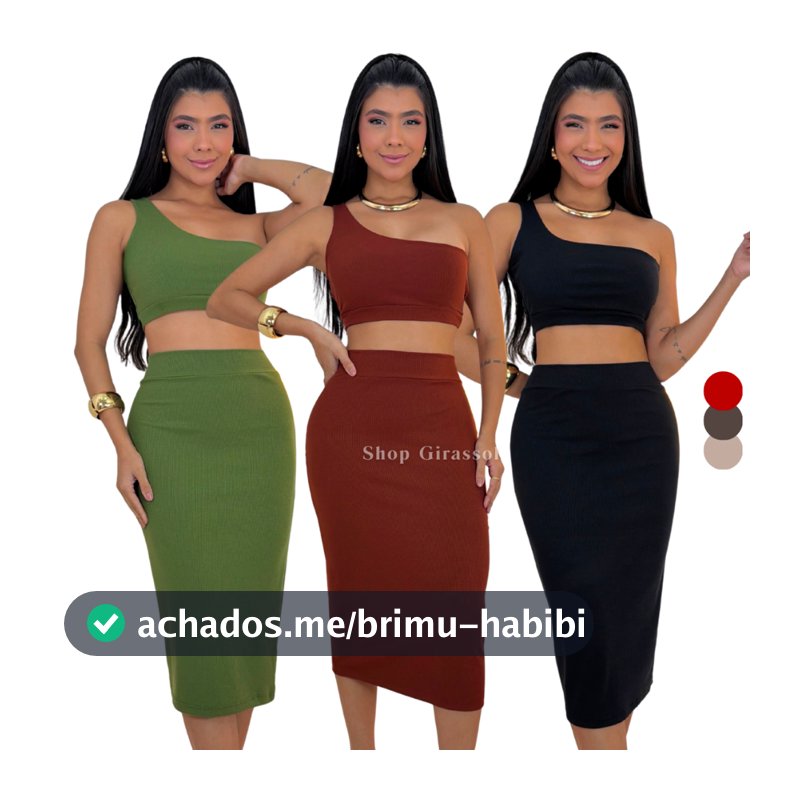 Conjunto Feminino Midi Canelado Zero Transparência Toque de Algodão Elastano Casual Elegante