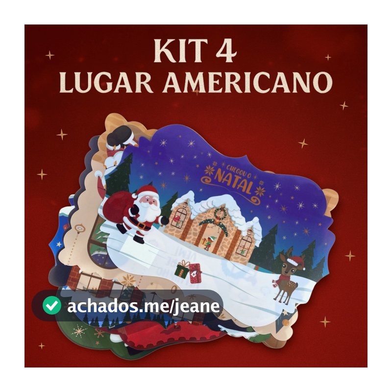 Kit 4 Lugar Americano Natalino 43x28cm / Jogo Conjunto / Retangular / Decoração Natal Mesa