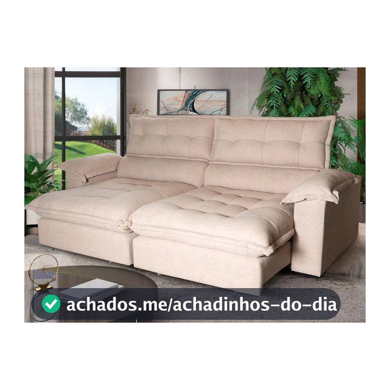 Sofá Retrátil Reclinável Aconchego 2,50m Bouclê Bege