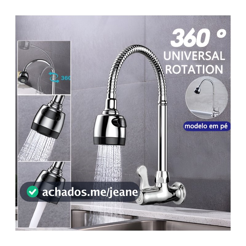Torneira De Cozinha Gourmet Bancada Montada Na Parede Flexível 1/4 Volta Cromada